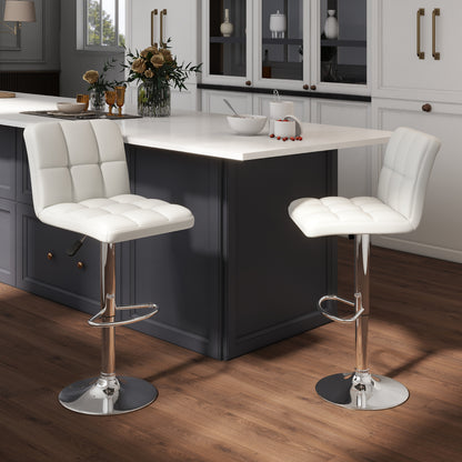Square Swivel Adjustable PU Leather Bar Stools, Set of 2, White Bar Stools at Gallery Canada
