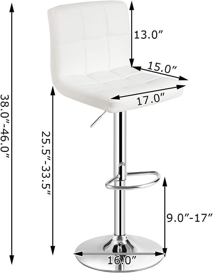 Square Swivel Adjustable PU Leather Bar Stools, Set of 2, White Bar Stools at Gallery Canada