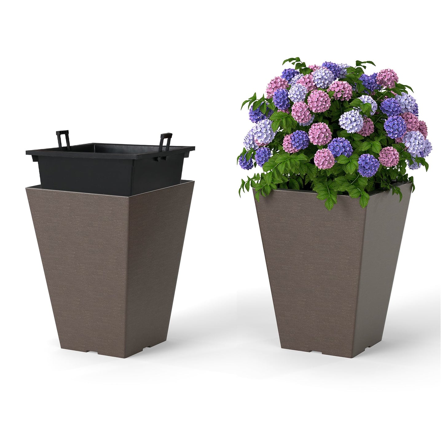 Square Taper Planter Set of 2, S, Removable Inner Bucket, Brown Raised Garden Beds Brown at Gallery Canada