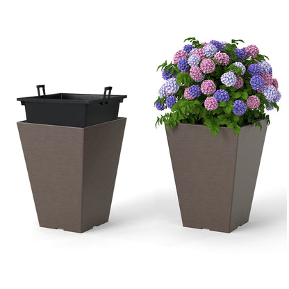 Square Taper Planter Set of 2, S, Removable Inner Bucket, Brown Raised Garden Beds Brown at Gallery Canada