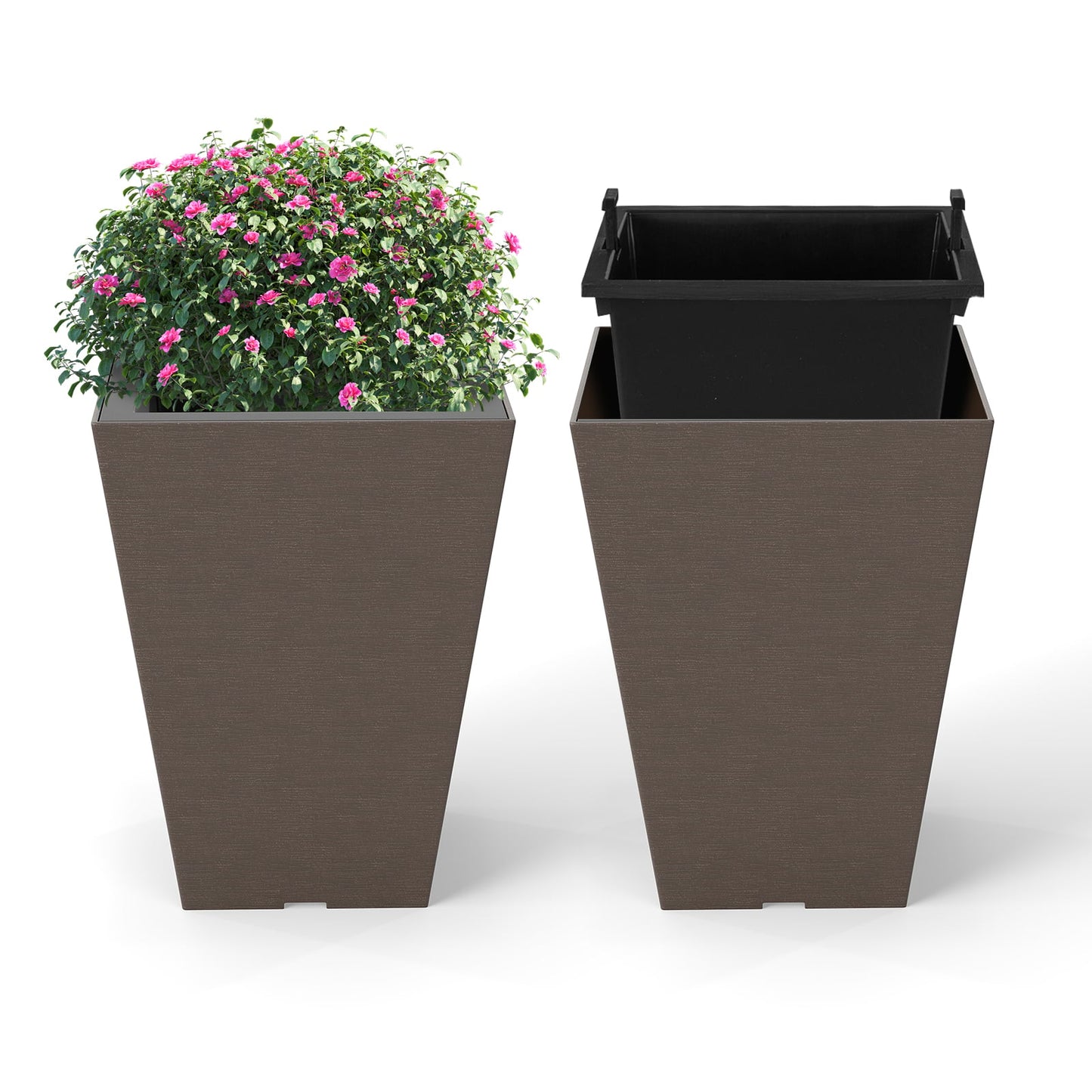 Square Taper Planter Set of 2, S, Removable Inner Bucket, Brown Raised Garden Beds at Gallery Canada