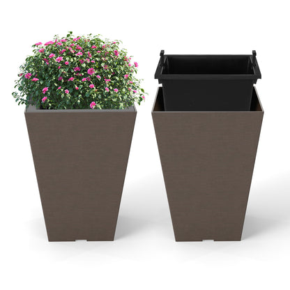 Square Taper Planter Set of 2, S, Removable Inner Bucket, Brown Raised Garden Beds at Gallery Canada