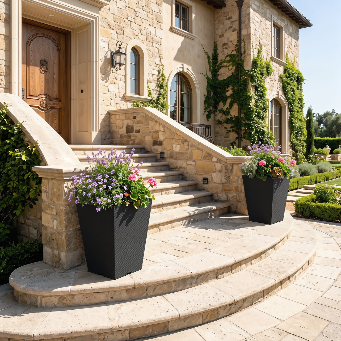 Set of 2 Square Taper Planter with Optional Drainage Hole and Removable Inner Bucket, Black Raised Garden Beds at Gallery Canada
