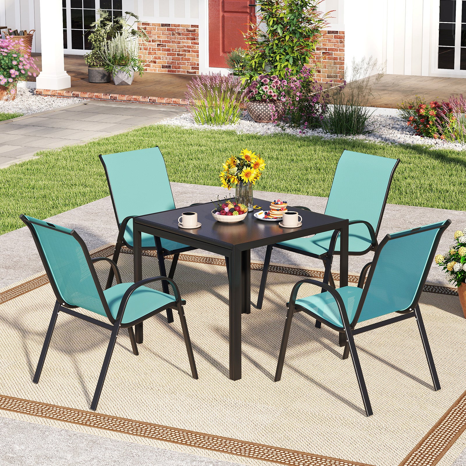 Stackable Patio Dining Chairs, Set of 2, Turquoise Patio Dining Chairs at Gallery Canada