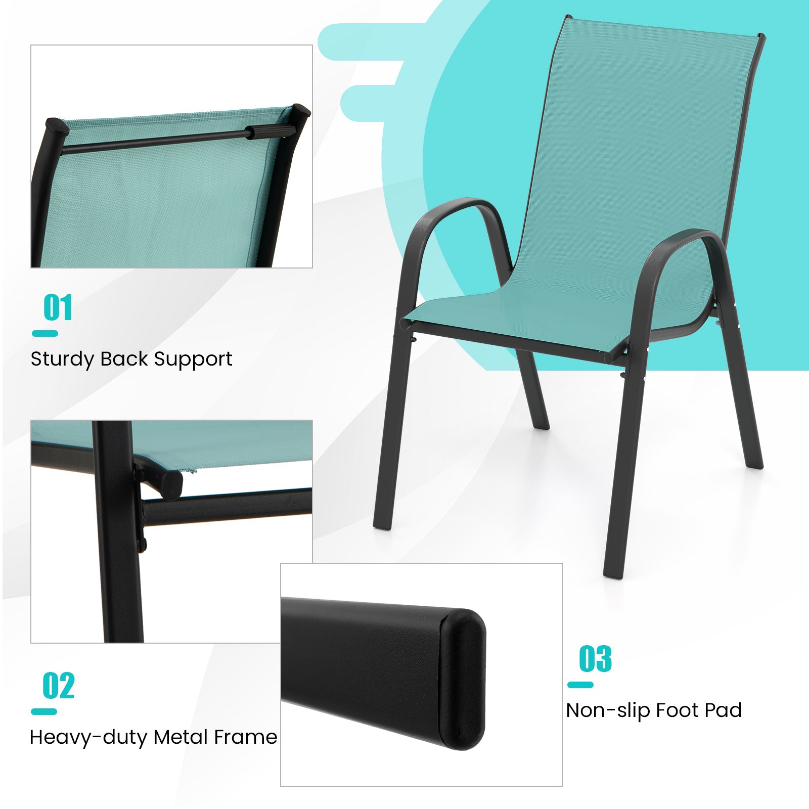 Stackable Patio Dining Chairs, Set of 2, Turquoise Patio Dining Chairs at Gallery Canada