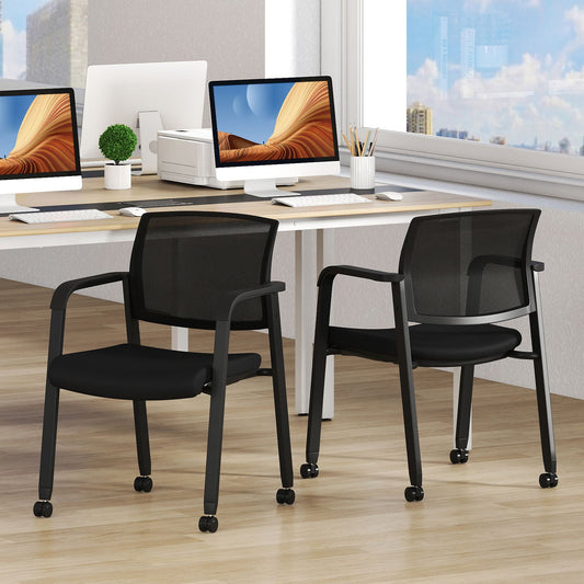 Set of 2 Stackable Rolling Office Chairs, Mesh Backrest, Black Conference Chairs Black at Gallery Canada