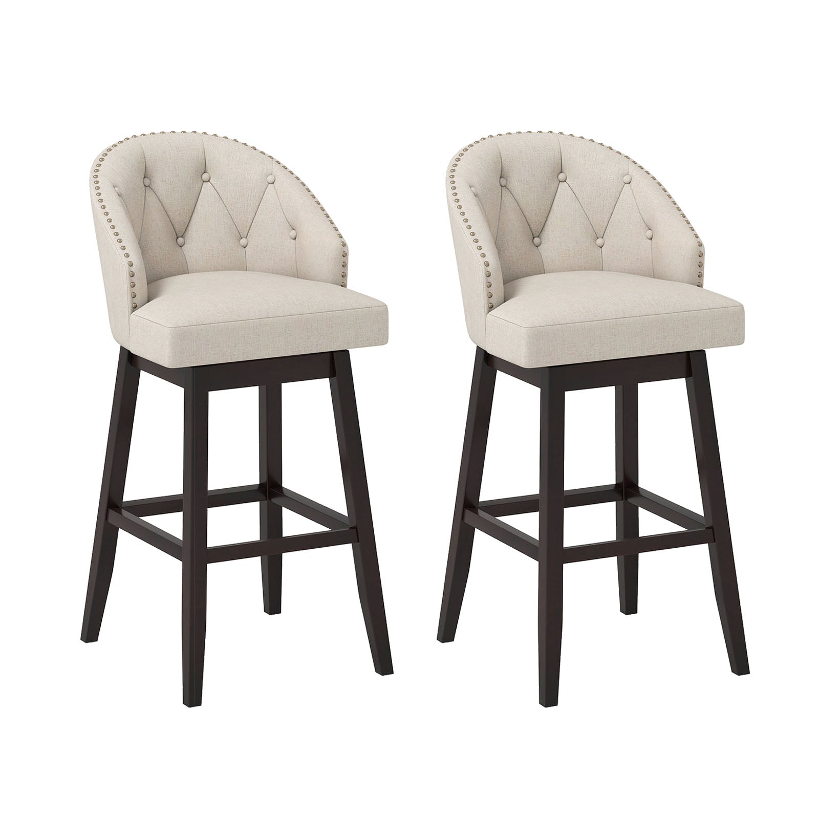 Swivel Bar Stools, Tufted Bar Height Pub Chairs, Rubber Wood Legs, Beige Bar Stools at Gallery Canada