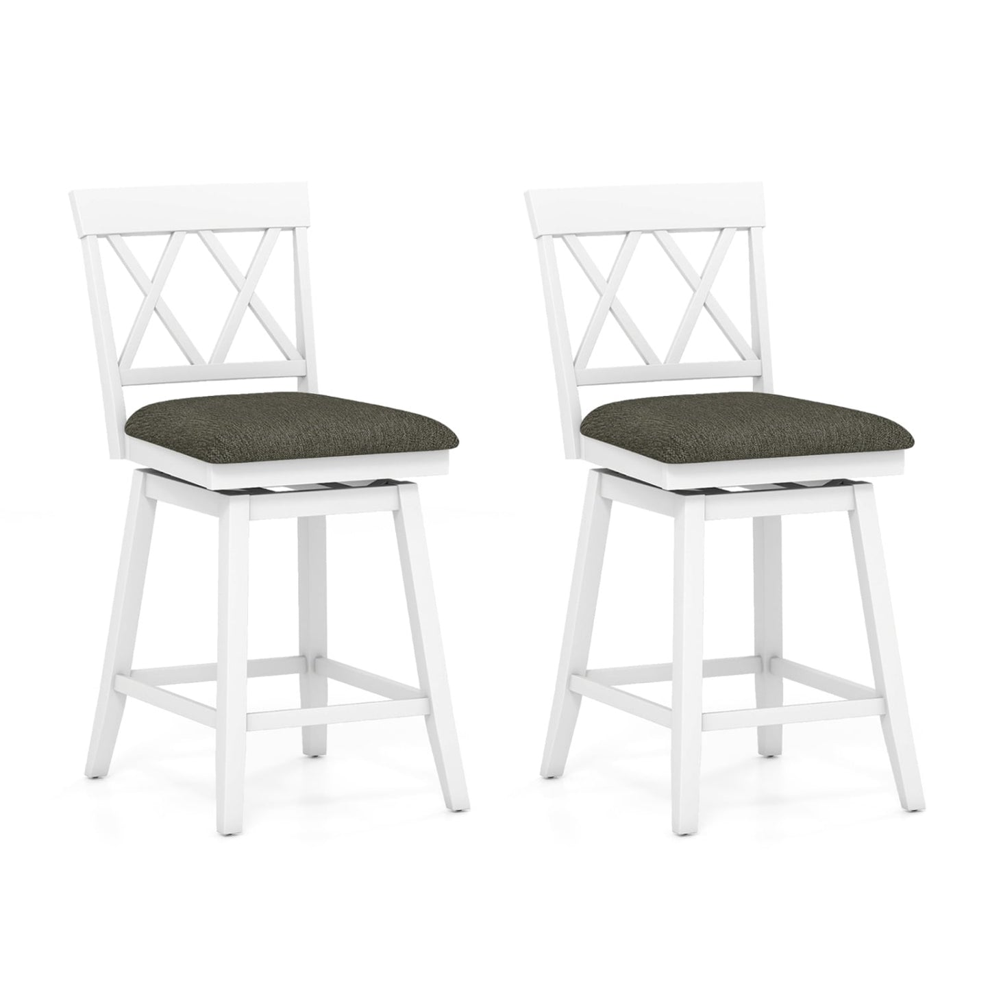 Set of 2 Swivel Bar Stools Counter Height Barstools with Backrest Upholstered Seat Cushion-24 inches Bar Stools at Gallery Canada