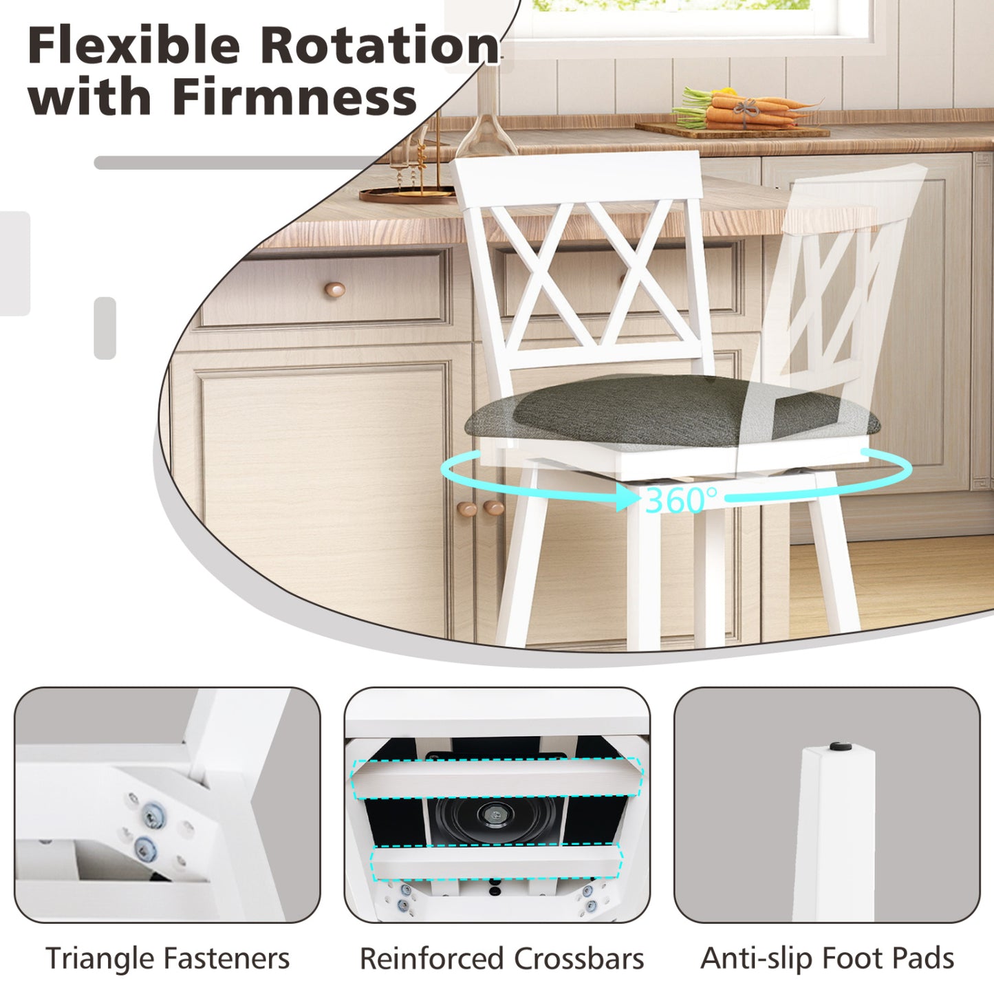 Set of 2 Swivel Bar Stools Counter Height Barstools with Backrest Upholstered Seat Cushion-24 inches Bar Stools at Gallery Canada
