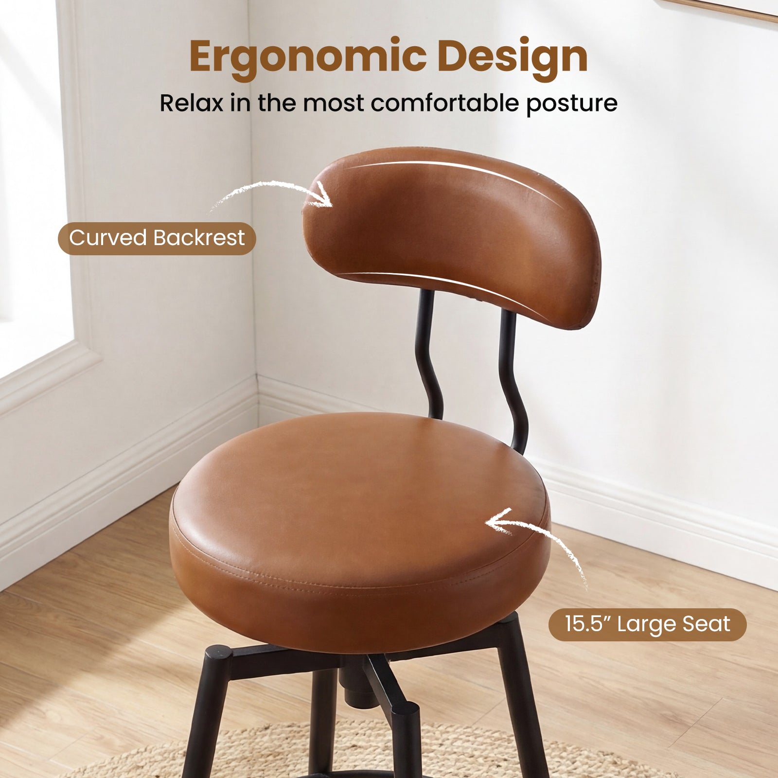 Set of 2 Swivel Barstools, Faux Leather, Brown Bar Stools at Gallery Canada