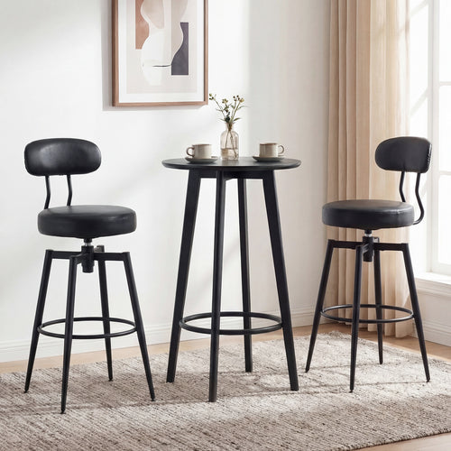 Set Of 2 Swivel Barstools, Faux Leather, Black