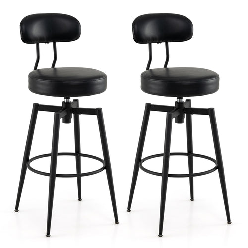 Set Of 2 Swivel Barstools, Faux Leather, Black