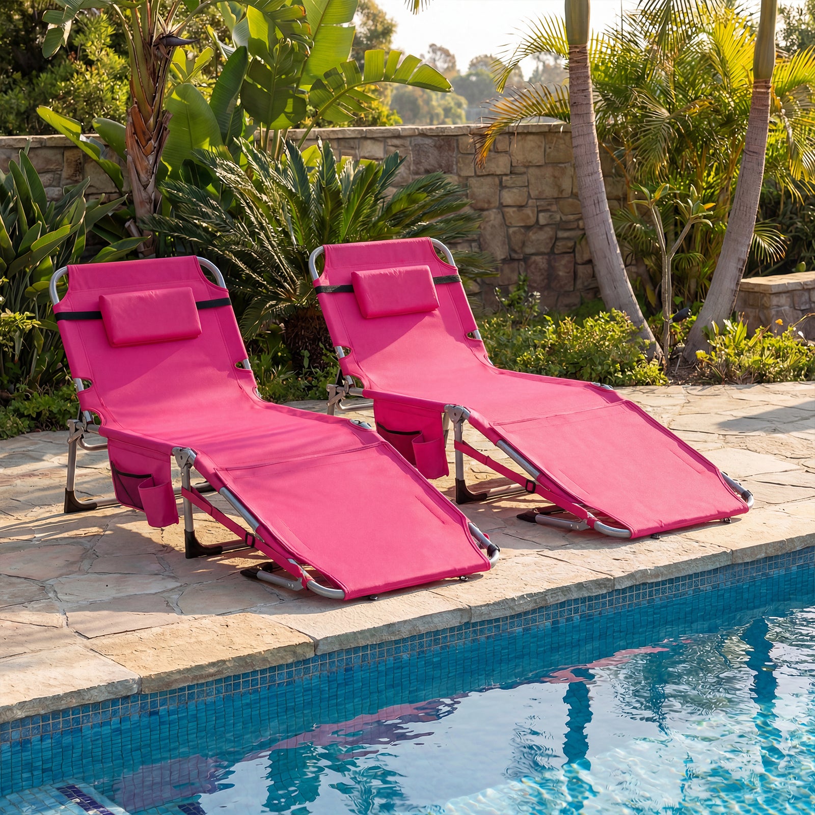 2 Tanning Chairs, Portable, 4-Level Backrest, Pink Outdoor Seating & Patio Chairs at Gallery Canada