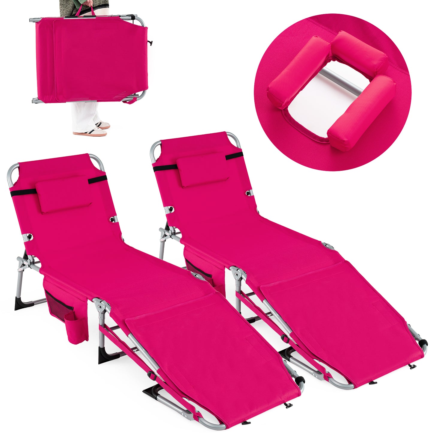 2 Tanning Chairs, Portable, 4-Level Backrest, Pink Outdoor Seating & Patio Chairs at Gallery Canada
