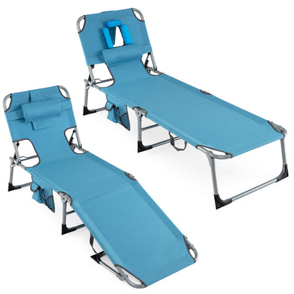 Portable Chaise Lounge Chair, 4-Position Adjustable Backrest, Set of 2, Navy Outdoor Chaise Lounges at Gallery Canada