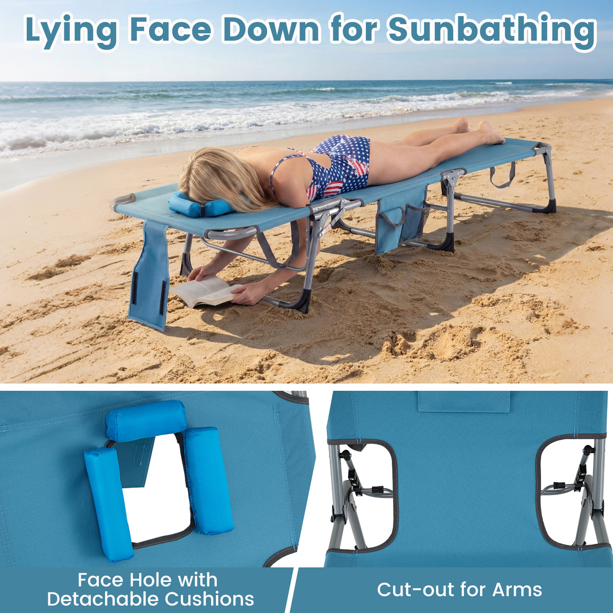 Portable Chaise Lounge Chair, 4-Position Adjustable Backrest, Set of 2, Navy Outdoor Chaise Lounges at Gallery Canada
