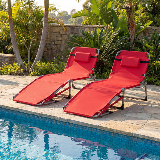 Portable Tanning Chairs, Set of 2, 4-Level Backrest, Red Beach & Lawn Chairs Red at Gallery Canada