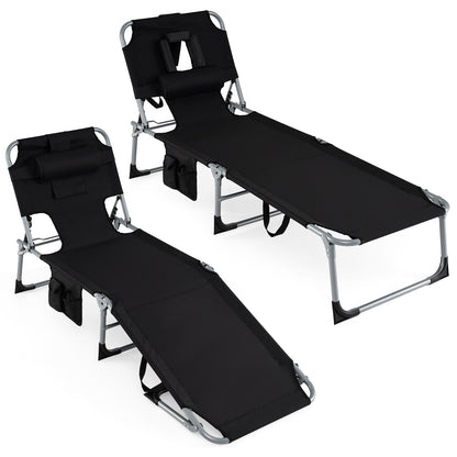 2-Pack Portable Tanning Chair, 4-Position Adjustable Backrest, Black Outdoor Chaise Lounges at Gallery Canada