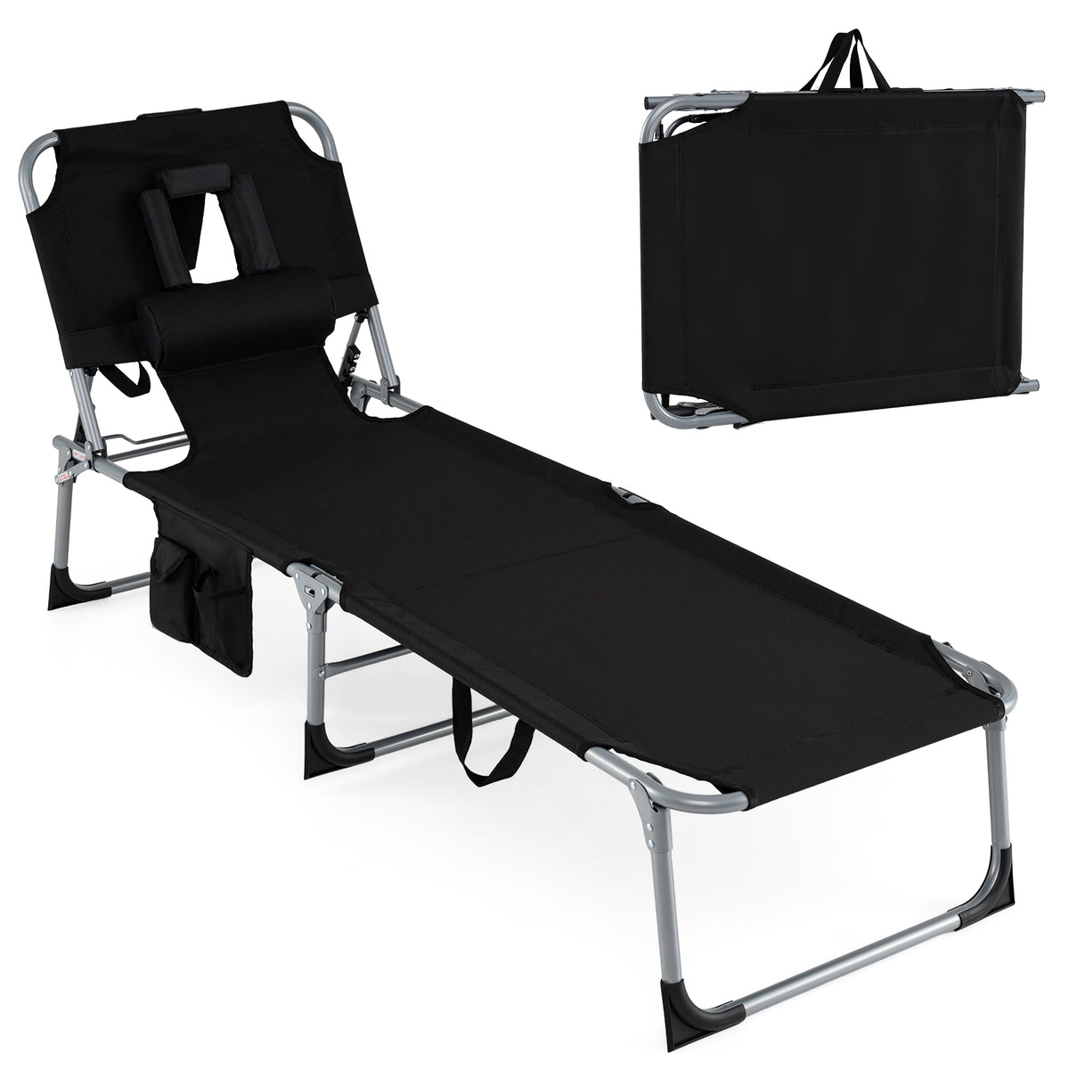2-Pack Portable Tanning Chair, 4-Position Adjustable Backrest, Black Outdoor Chaise Lounges at Gallery Canada