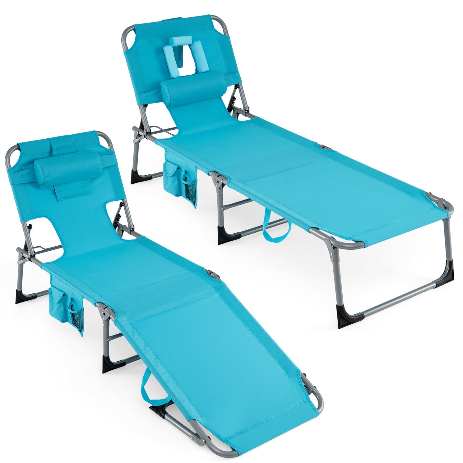 Portable Tanning Chair Set, 4-Position Adjustable Backrest, Multicolor Outdoor Chaise Lounges at Gallery Canada