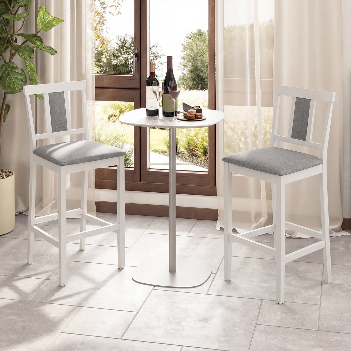 Upholstered Barstool Set, 29.5 Inch, Solid Rubber Wood Frame, White Bar Stools at Gallery Canada