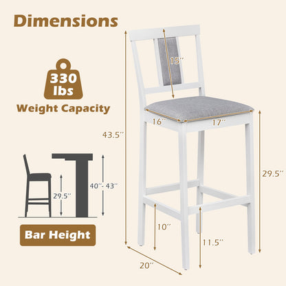 Upholstered Barstool Set, 29.5 Inch, Solid Rubber Wood Frame, White Bar Stools at Gallery Canada