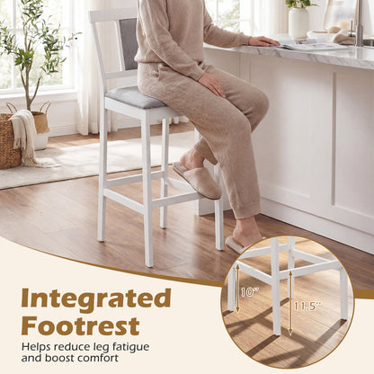 Upholstered Barstool Set, 29.5 Inch, Solid Rubber Wood Frame, White Bar Stools at Gallery Canada