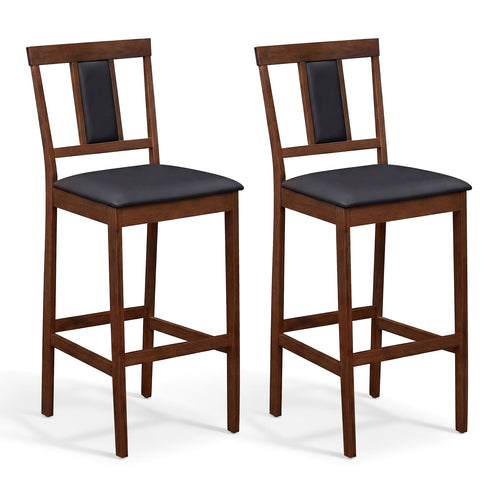 Upholstered Barstool Set, 29.5 Inch, Solid Rubber Wood Frame, Walnut