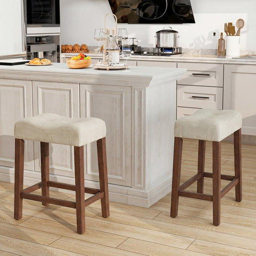 Set of 2 Upholstered Bar Stool, Curved Saddle Seat, Brown
