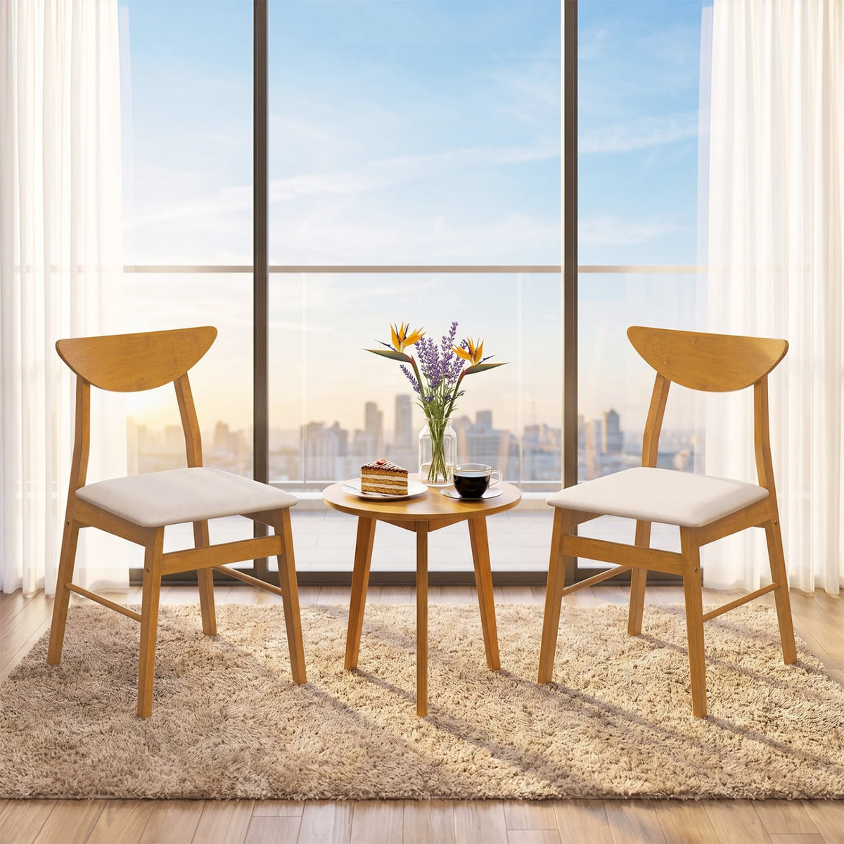2 Upholstered Dining Chairs, Curved Backrest, Natural Dining Chairs at Gallery Canada