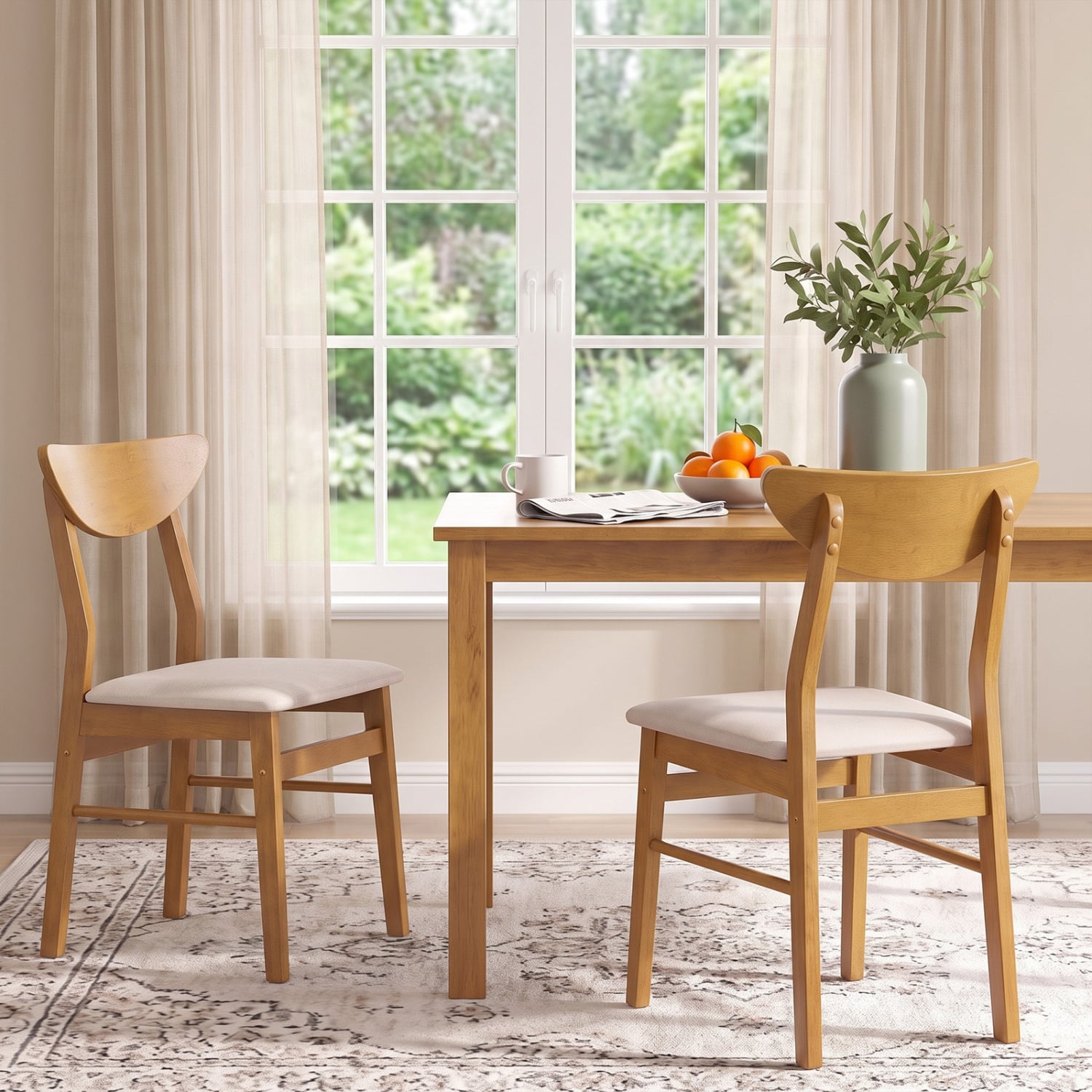 2 Upholstered Dining Chairs, Curved Backrest, Natural Dining Chairs at Gallery Canada