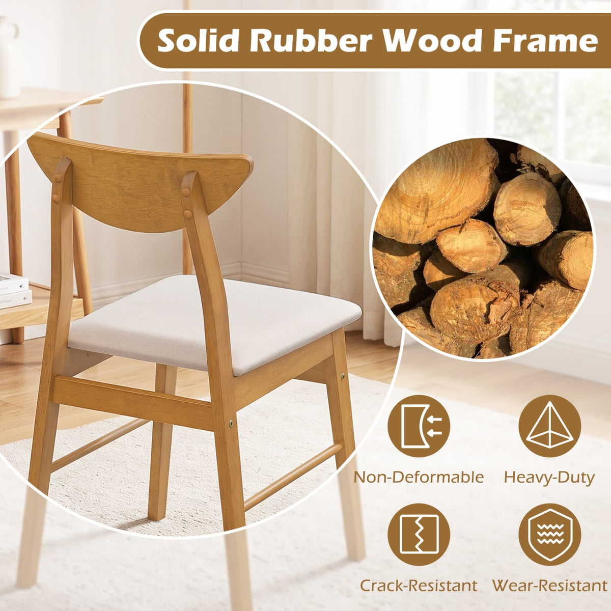 2 Upholstered Dining Chairs, Curved Backrest, Natural Dining Chairs at Gallery Canada