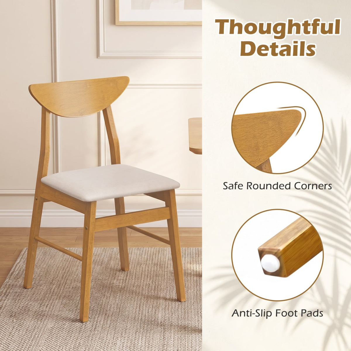 2 Upholstered Dining Chairs, Curved Backrest, Natural Dining Chairs at Gallery Canada