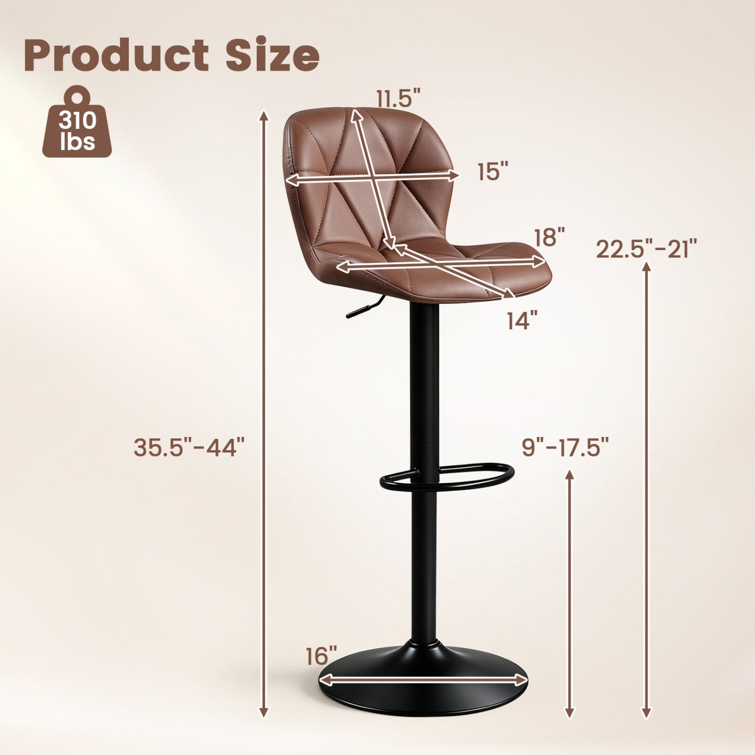 2 Swivel Bar Stools, Adjustable Height, Curved Backs, Brown Bar Stools at Gallery Canada