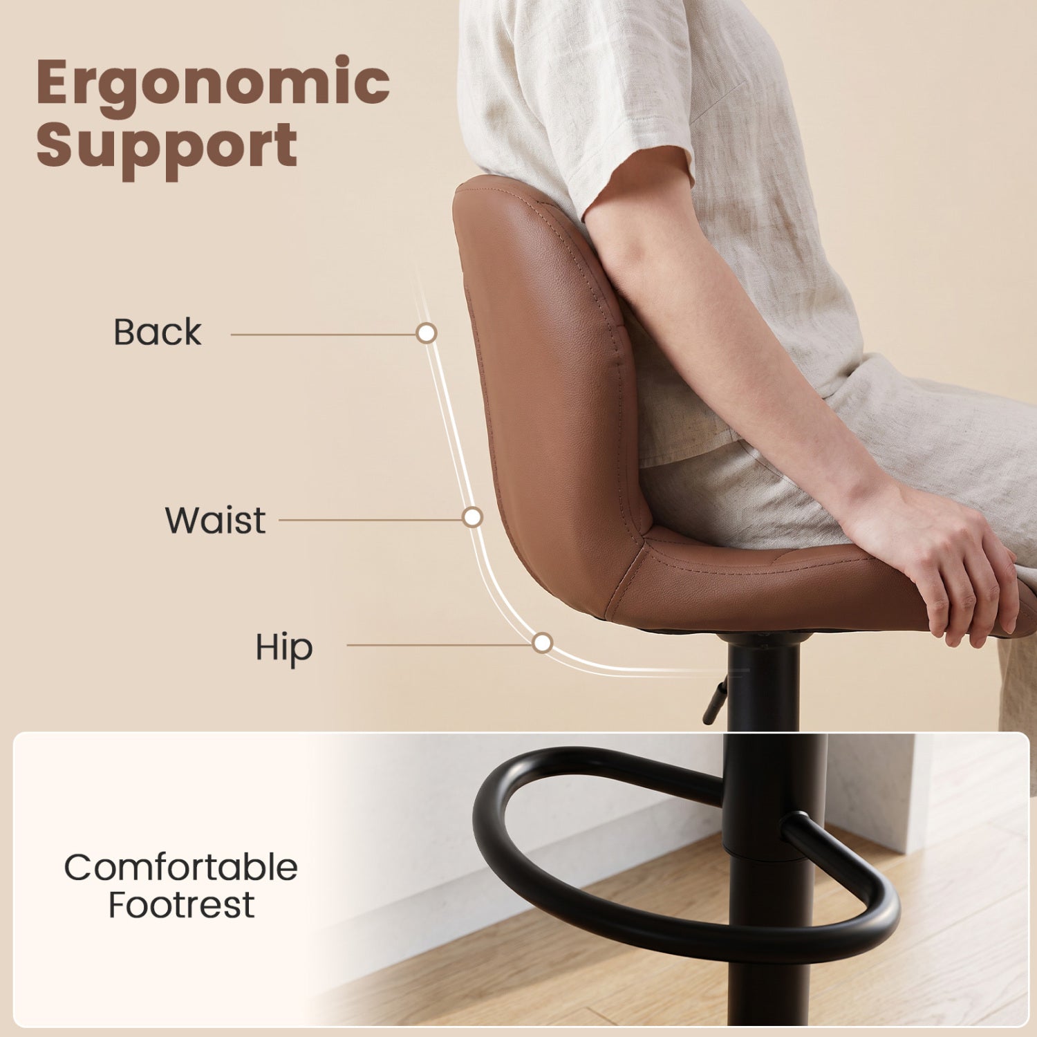 2 Swivel Bar Stools, Adjustable Height, Curved Backs, Brown Bar Stools at Gallery Canada