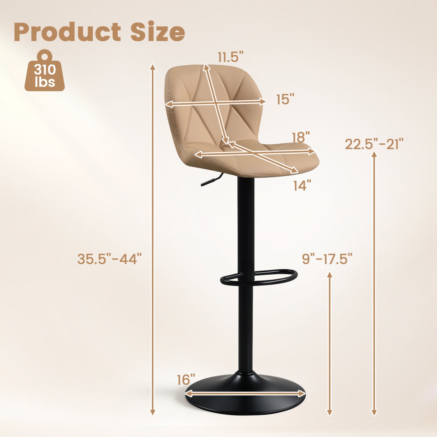Upholstered Swivel Bar Stools Set of 2, Adjustable Height, Khaki Bar Stools at Gallery Canada