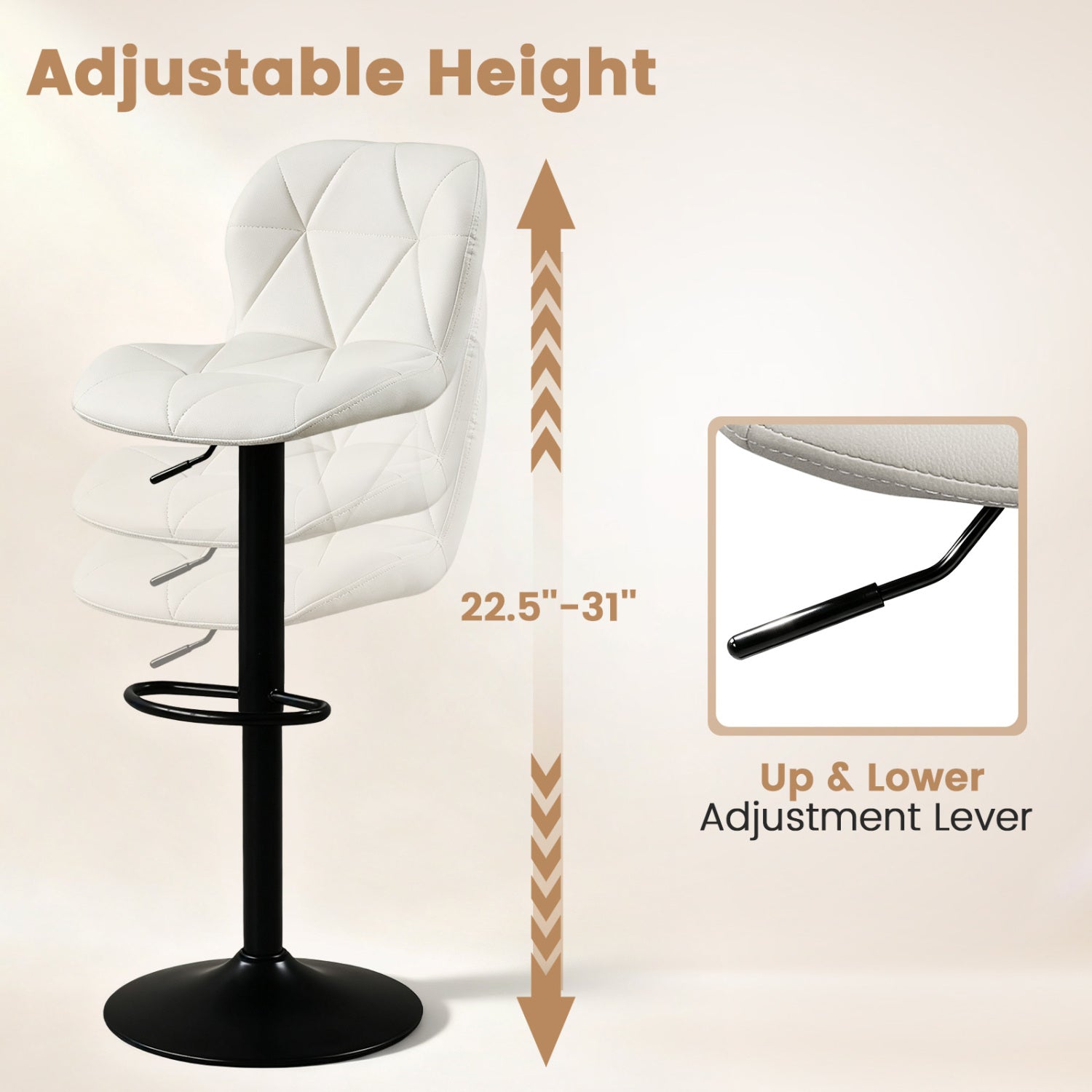 2 Swivel Bar Stools Adjustable Height Curved Backs, White Bar Stools at Gallery Canada
