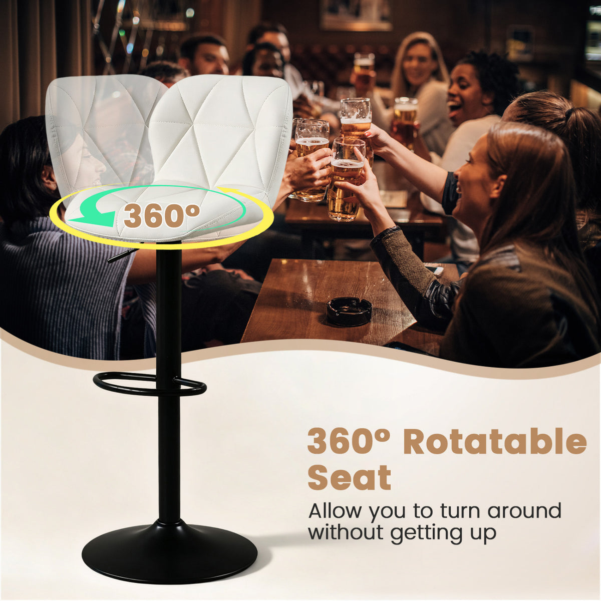 2 Swivel Bar Stools Adjustable Height Curved Backs, White Bar Stools at Gallery Canada