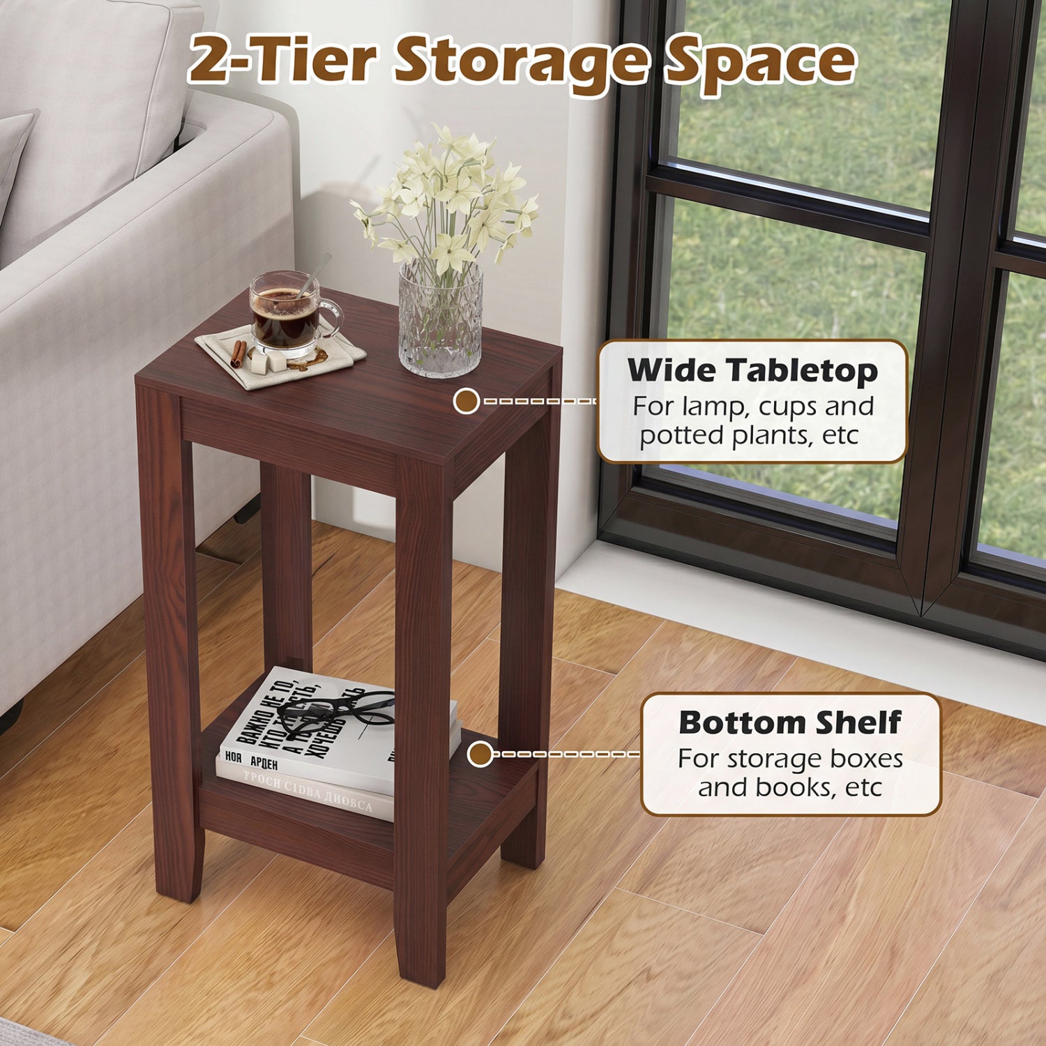 Set of 2 Two-Tier End Tables with Storage Shelf, Brown End & Side Tables at Gallery Canada