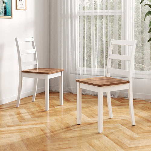 Set of 2 Wood Dining Chairs, Solid Rubber Wood Legs, Rustic, Brown
