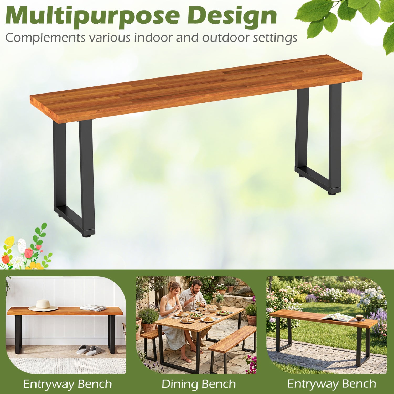 Set of 2 Wood Patio Bench, 47.5