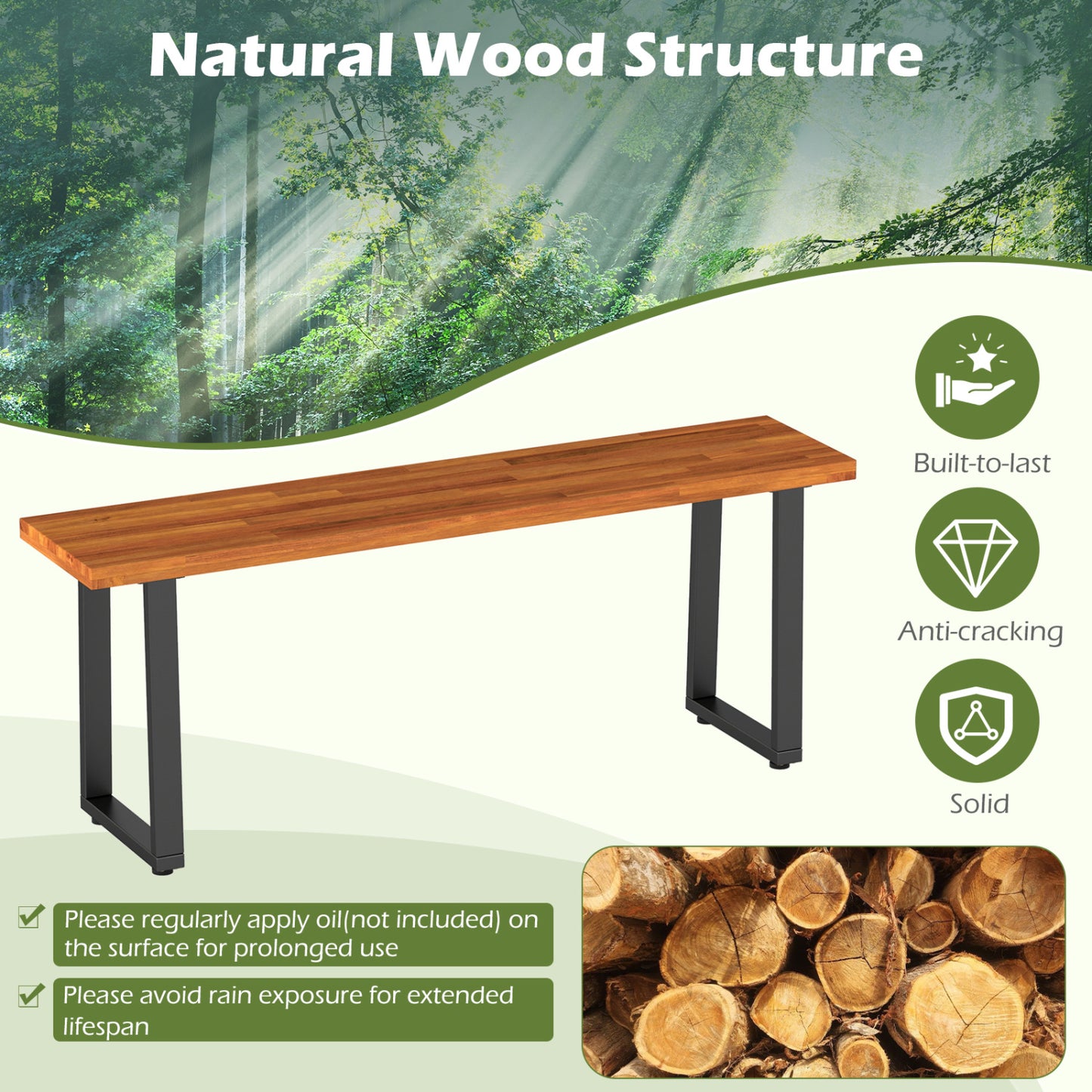 Set of 2 Wood Patio Bench, 47.5" Long Dining Bench Outdoor Benches at Gallery Canada