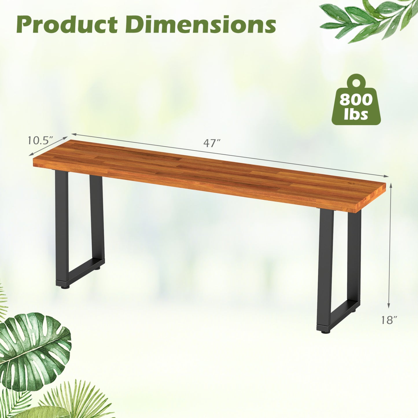 Set of 2 Wood Patio Bench, 47.5" Long Dining Bench Outdoor Benches at Gallery Canada
