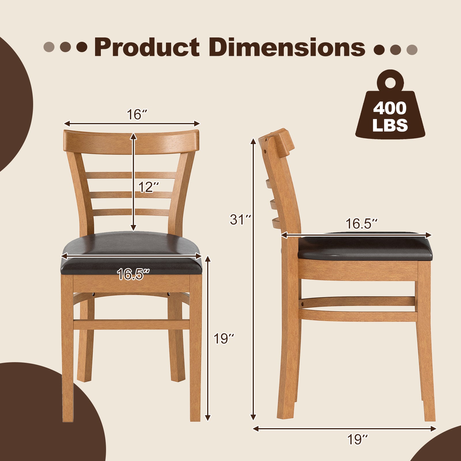 Wooden Dining Chair Set, 2-Piece, Rubber Wood Legs, Brown Dining Chairs at Gallery Canada