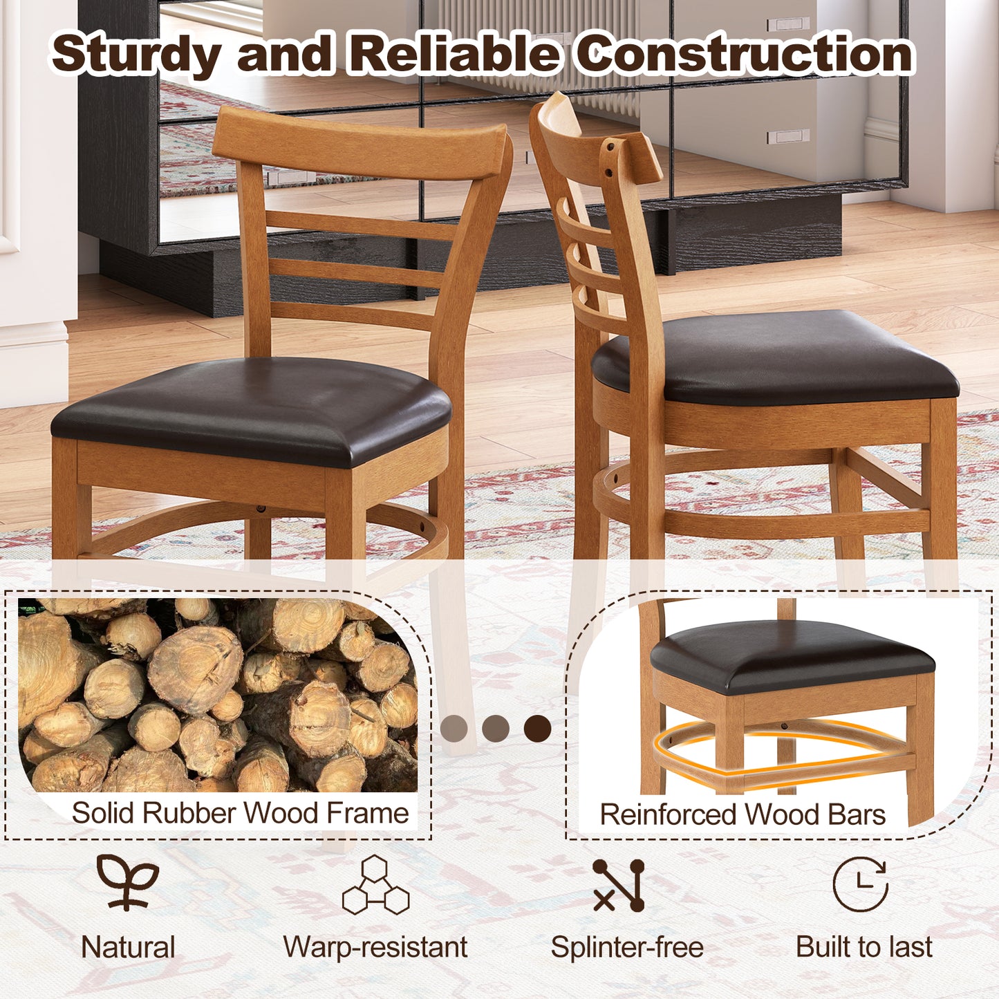 Wooden Dining Chair Set, 2-Piece, Rubber Wood Legs, Brown Dining Chairs at Gallery Canada