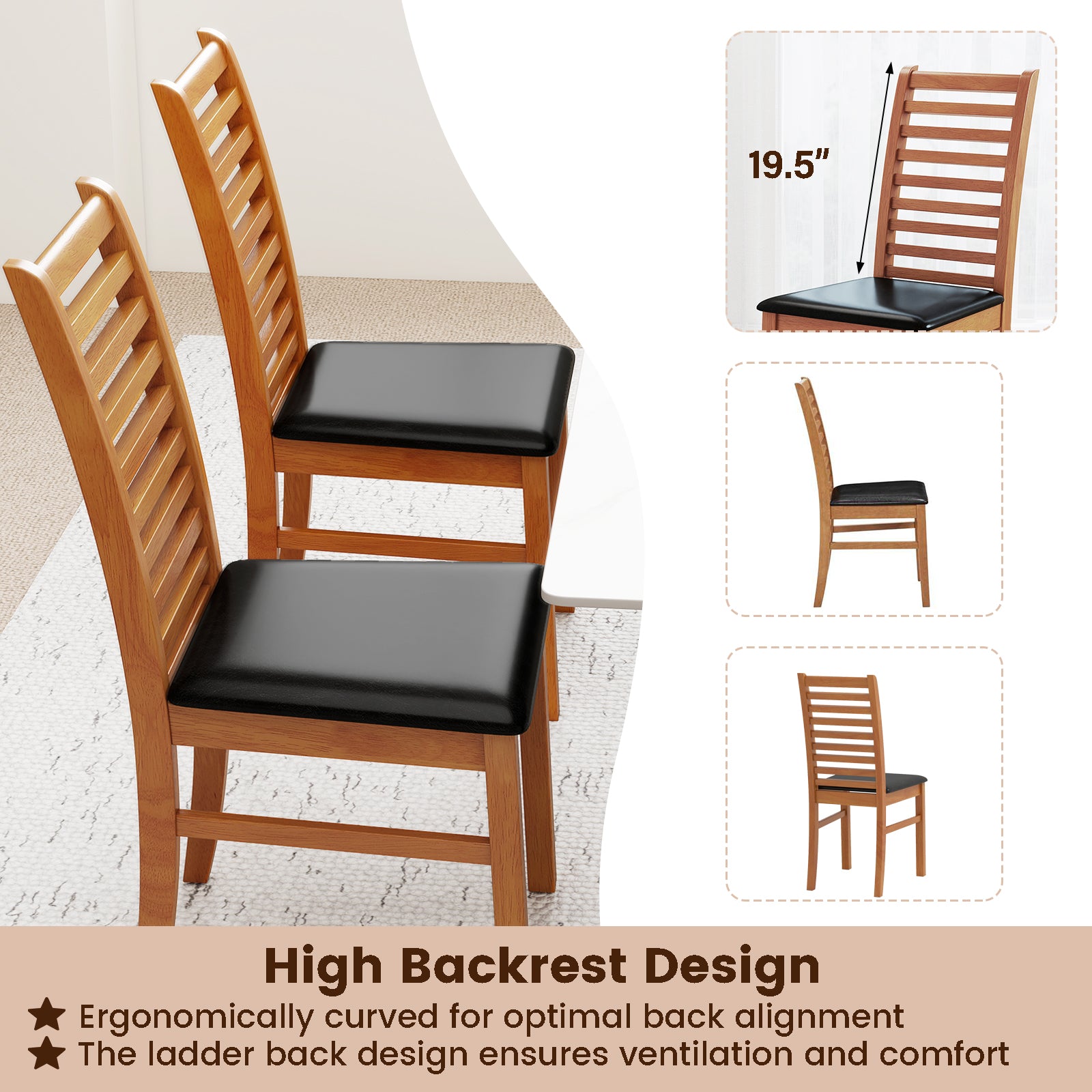 Wooden Dining Chair Set, 2-Piece, Rubber Wood Legs, Brown Dining Chairs at Gallery Canada