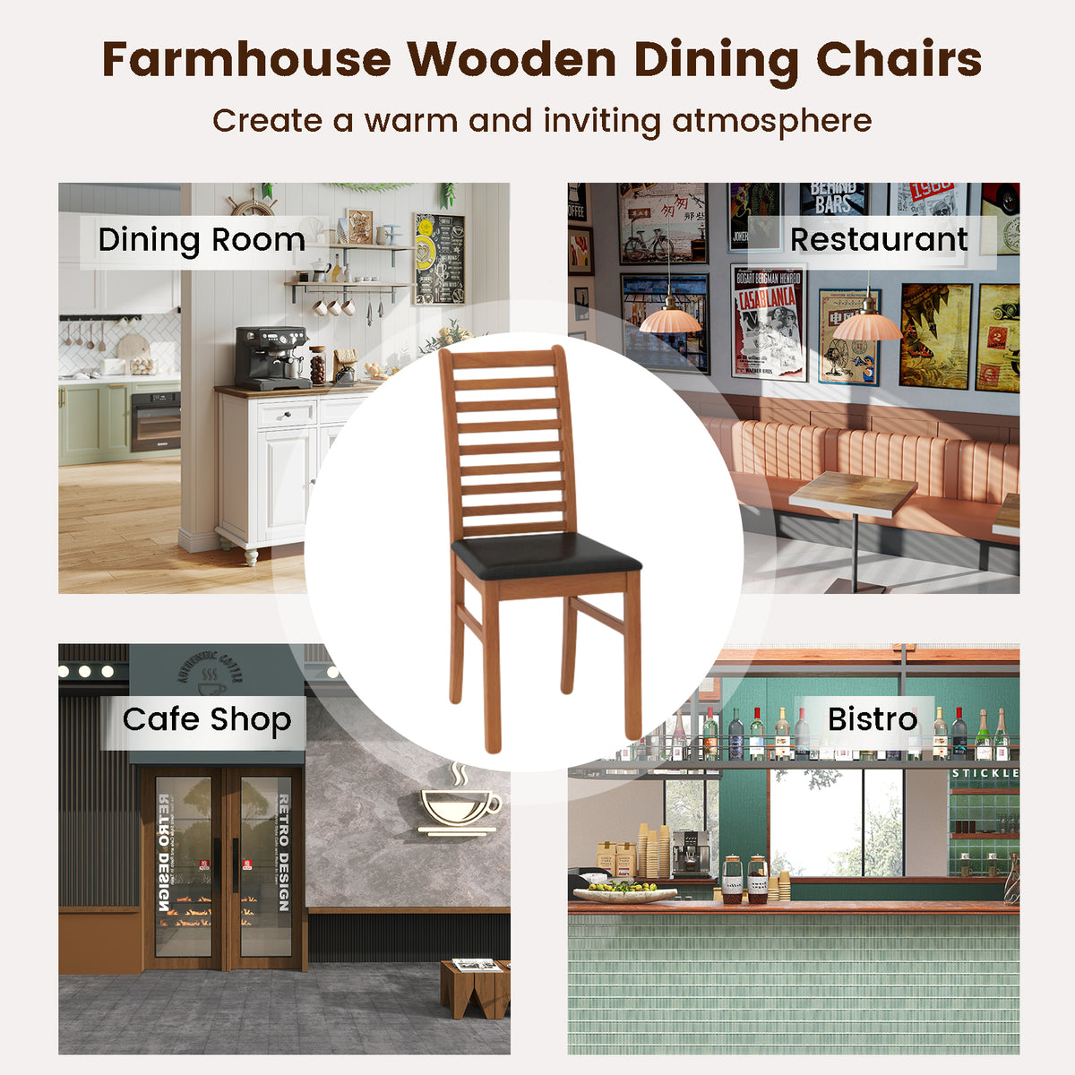 Wooden Dining Chair Set, 2-Piece, Rubber Wood Legs, Brown Dining Chairs at Gallery Canada