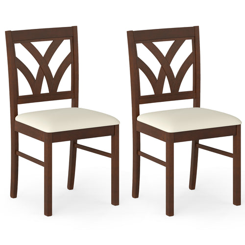 Set of 2 Wooden Dining Chairs Upholstered with Hollowed Backrest and Soft Padded Seat, Brown