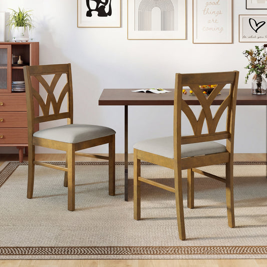 Set of 2 Wooden Dining Chairs Upholstered with Hollowed Backrest and Soft Padded Seat, Oak Dining Chairs Oak at Gallery Canada