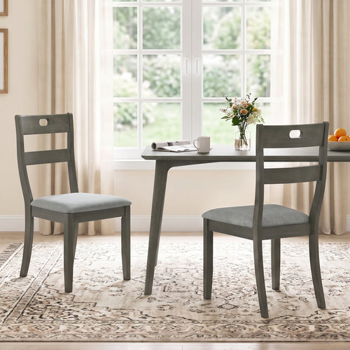 2 Wooden Dining Chairs, Padded Seats, Rubber Wood Frame, Gray